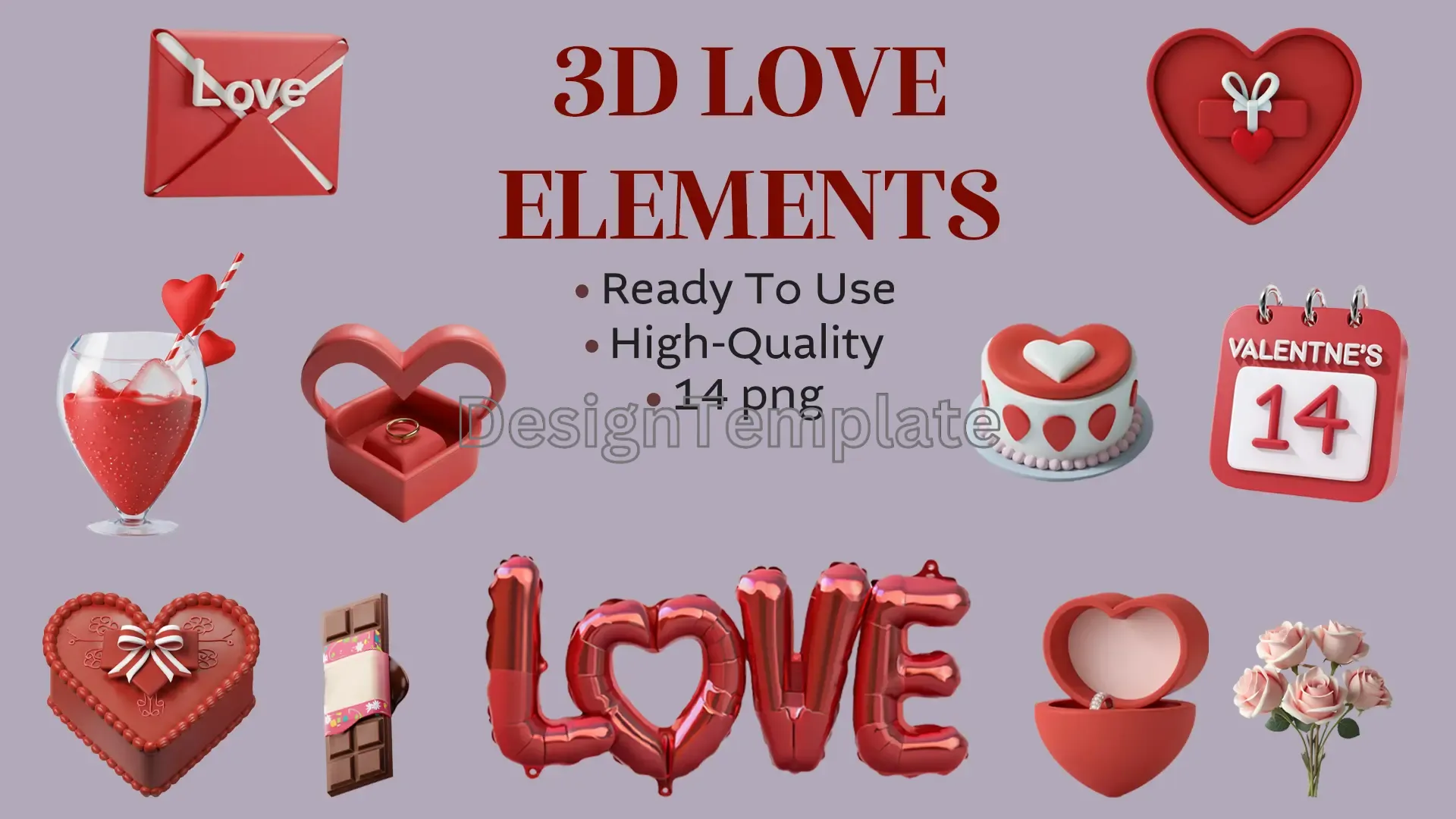 Dreamy Love Theme 3D Design Elements Pack